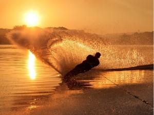 Early morning water ski at Byram Cove