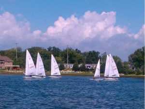 Sunday morning sailboat races on Lake Fenton in Southeast MI